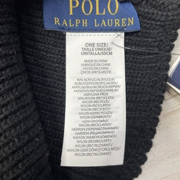 Polo Ralph Lauren Triple Pony Beanie Wool Blend Hat Black Gold - Picture 3 of 3